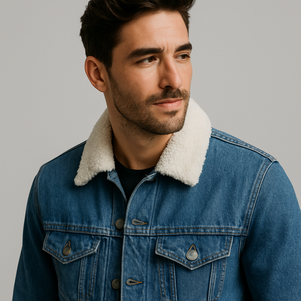Denim Trucker Jacket with Shearling Collar