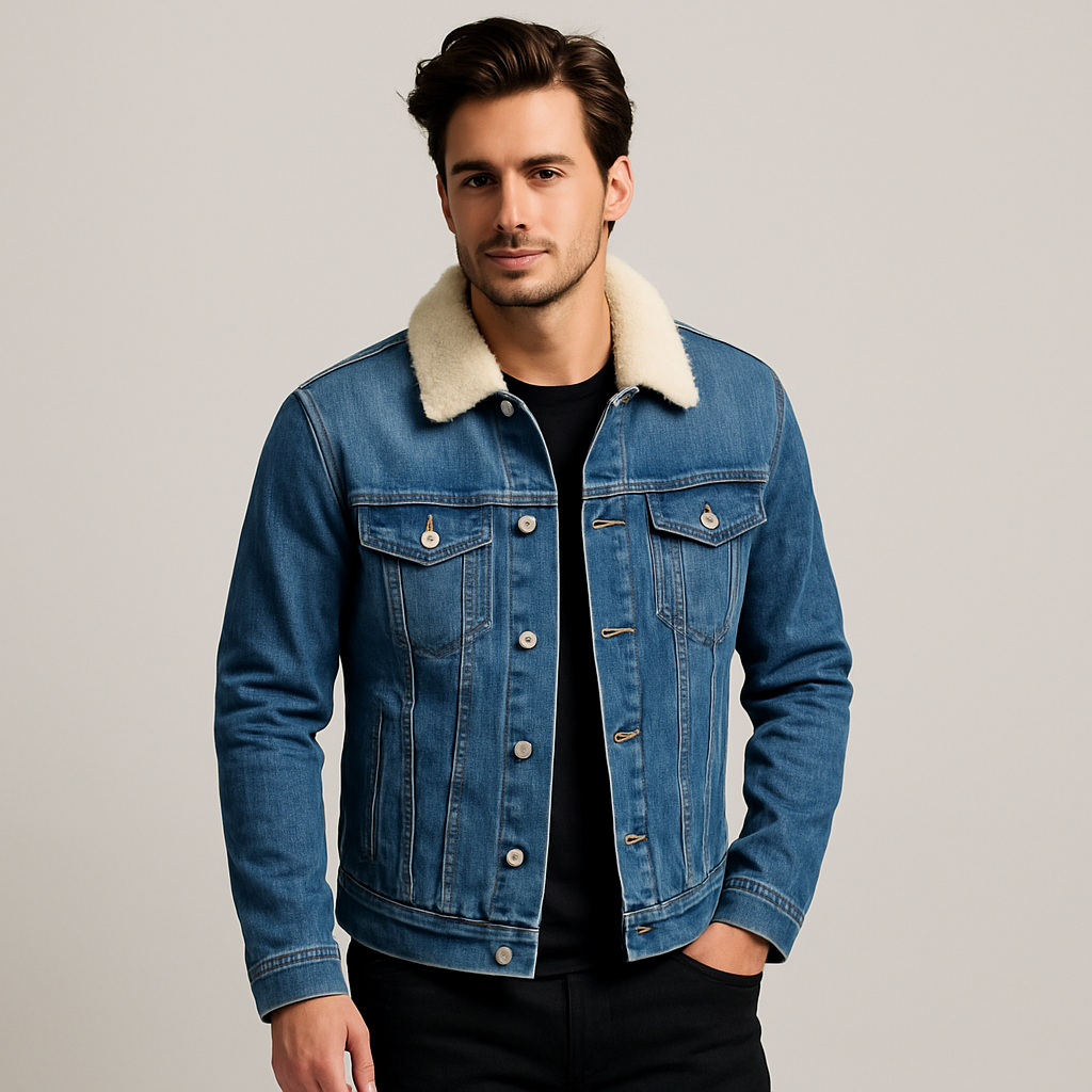 Denim Trucker Jacket with Shearling Collar