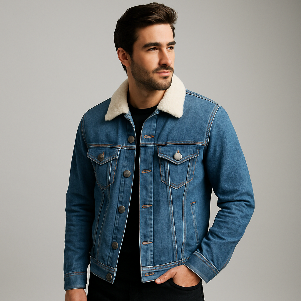 Denim Trucker Jacket with Shearling Collar