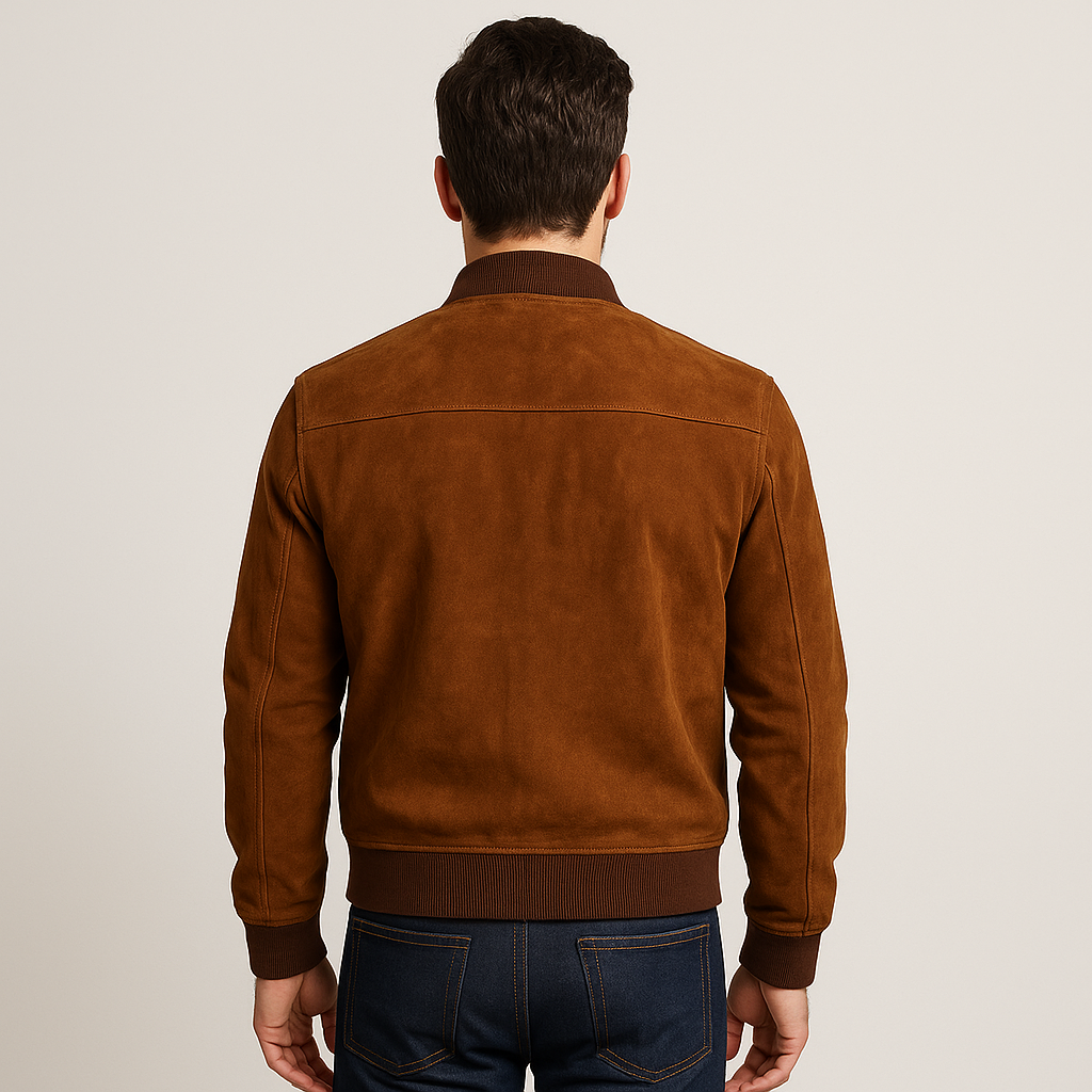 Heritage Brown Suede Bomber Jacket