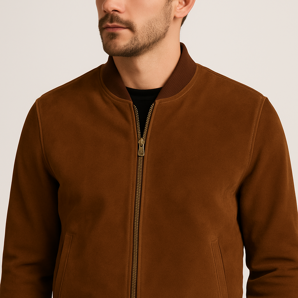 Heritage Brown Suede Bomber Jacket