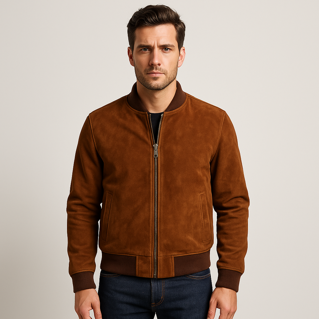 Heritage Brown Suede Bomber Jacket