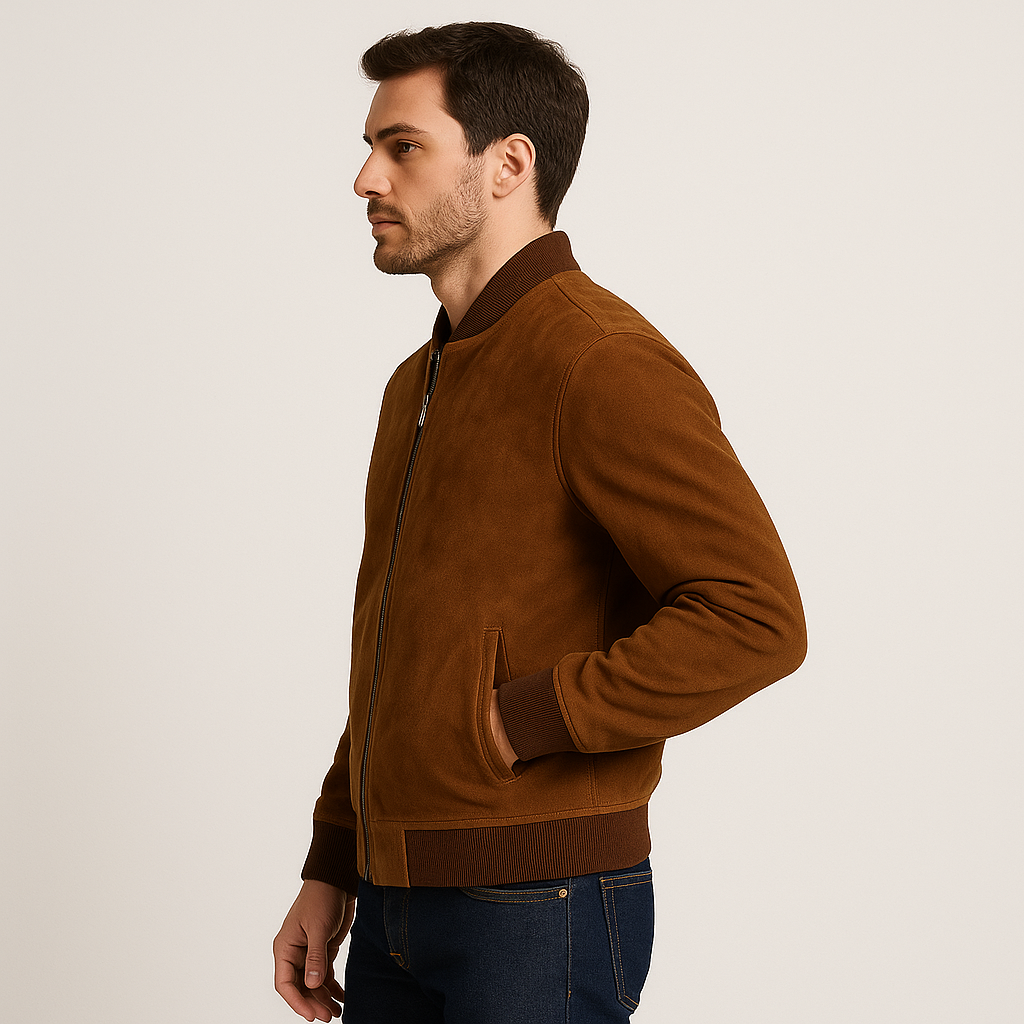 Heritage Brown Suede Bomber Jacket
