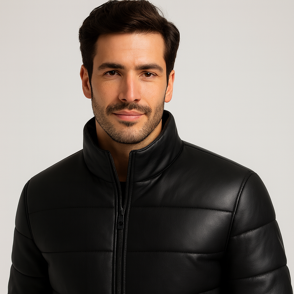 Jetstream Black Puffer Leather Jacket