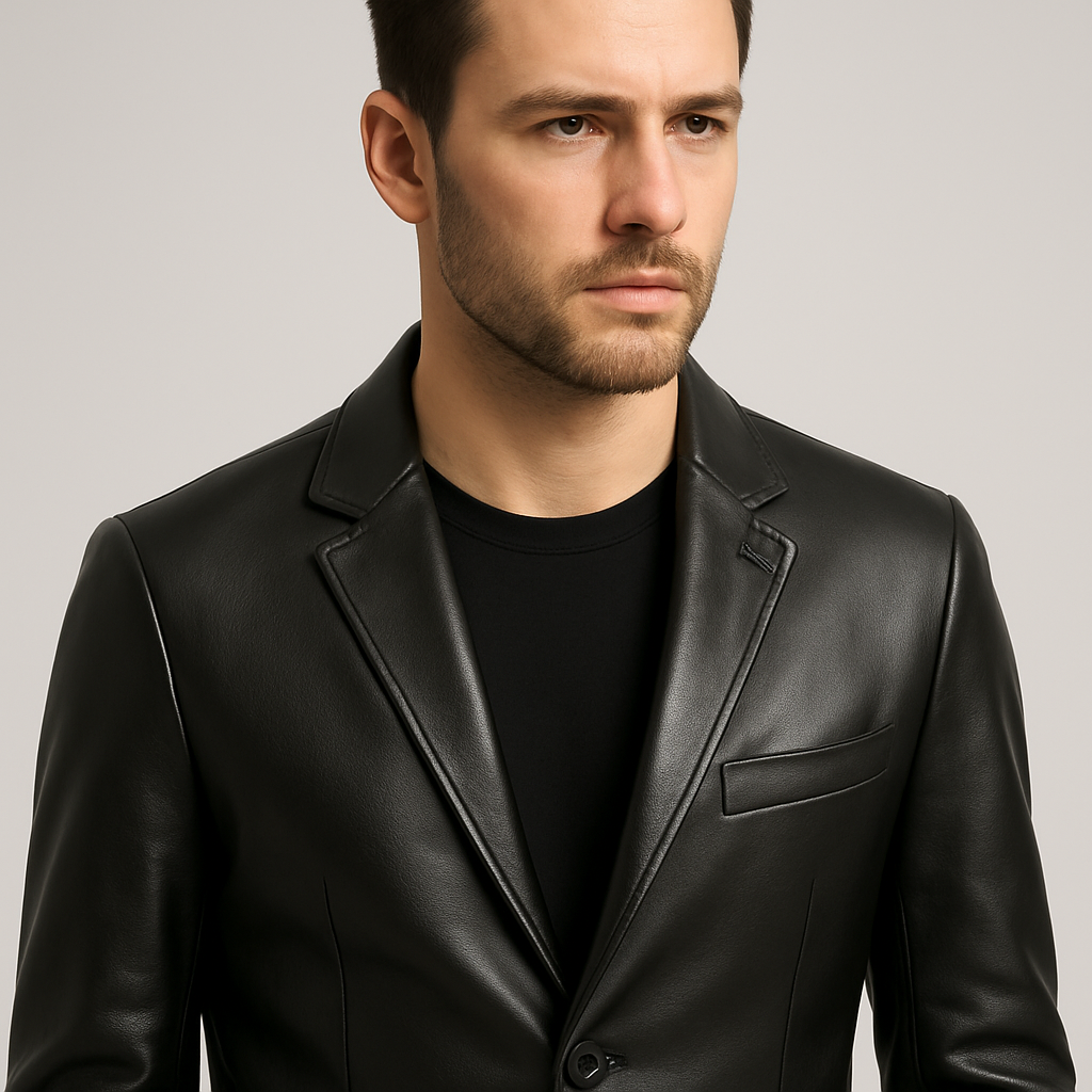 Modern Fit Leather Blazer Jacket
