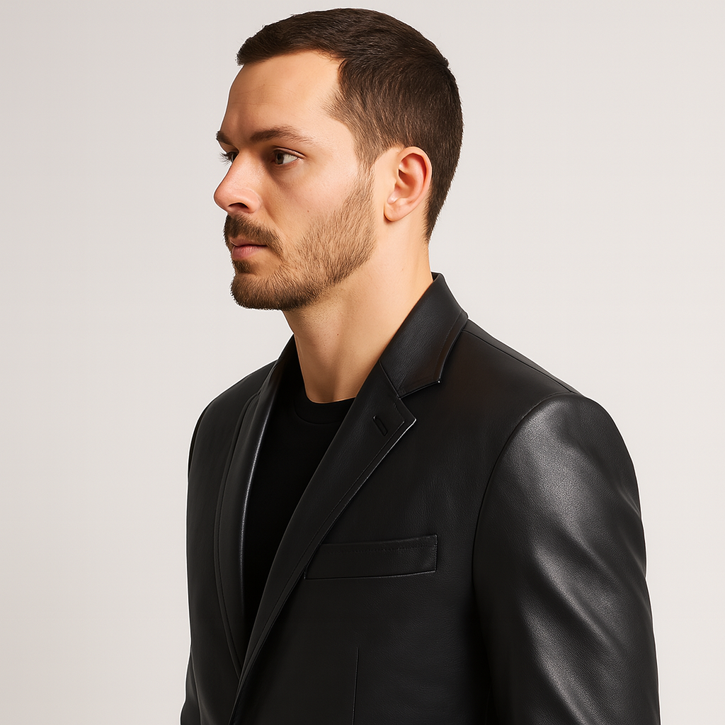 Modern Fit Leather Blazer Jacket