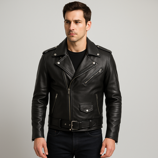 Classic Black Biker Leather Jacket