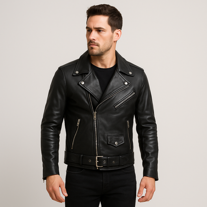 Classic Black Biker Leather Jacket