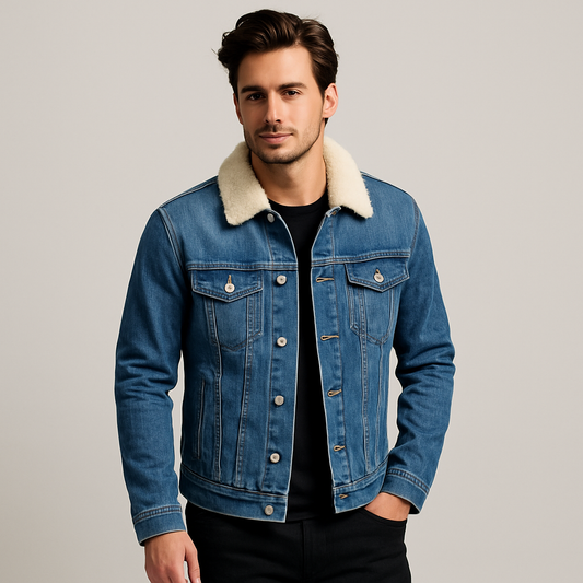 Denim Trucker Jacket with Shearling Collar