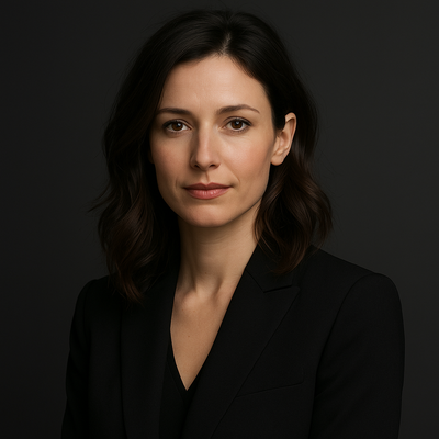 Woman wearing a black blazer against a dark background