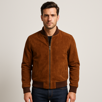 Heritage Brown Suede Bomber Jacket
