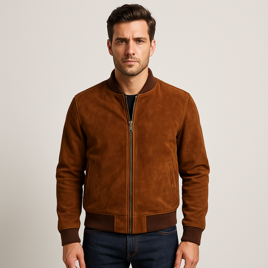 Heritage Brown Suede Bomber Jacket