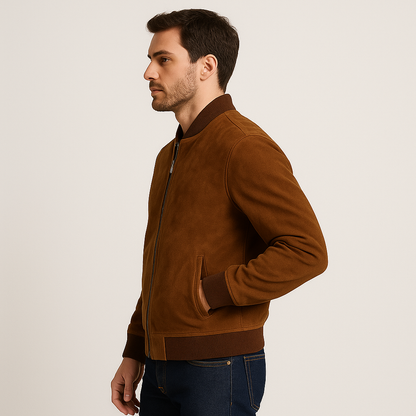 Heritage Brown Suede Bomber Jacket