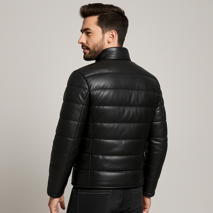 Jetstream Black Puffer Leather Jacket