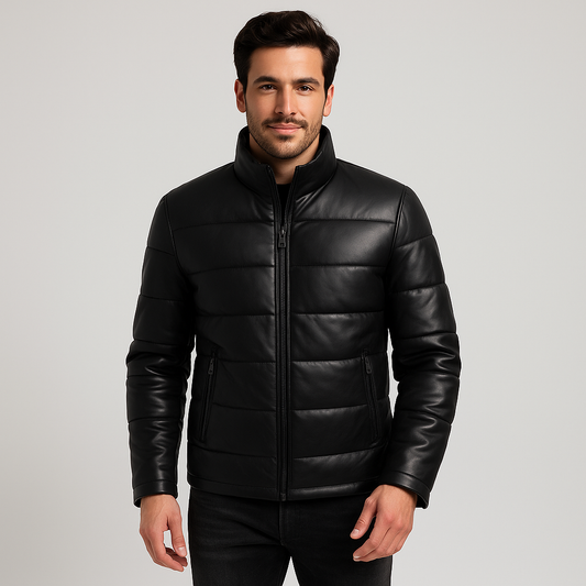 Jetstream Black Puffer Leather Jacket