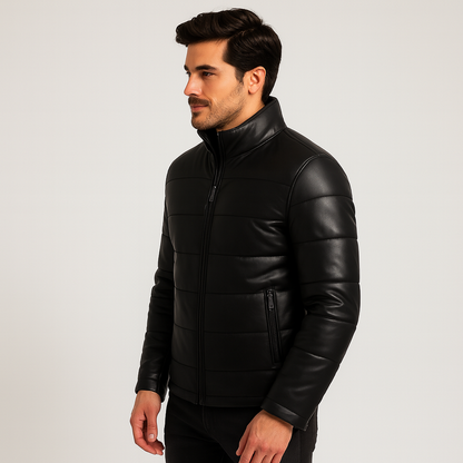 Jetstream Black Puffer Leather Jacket